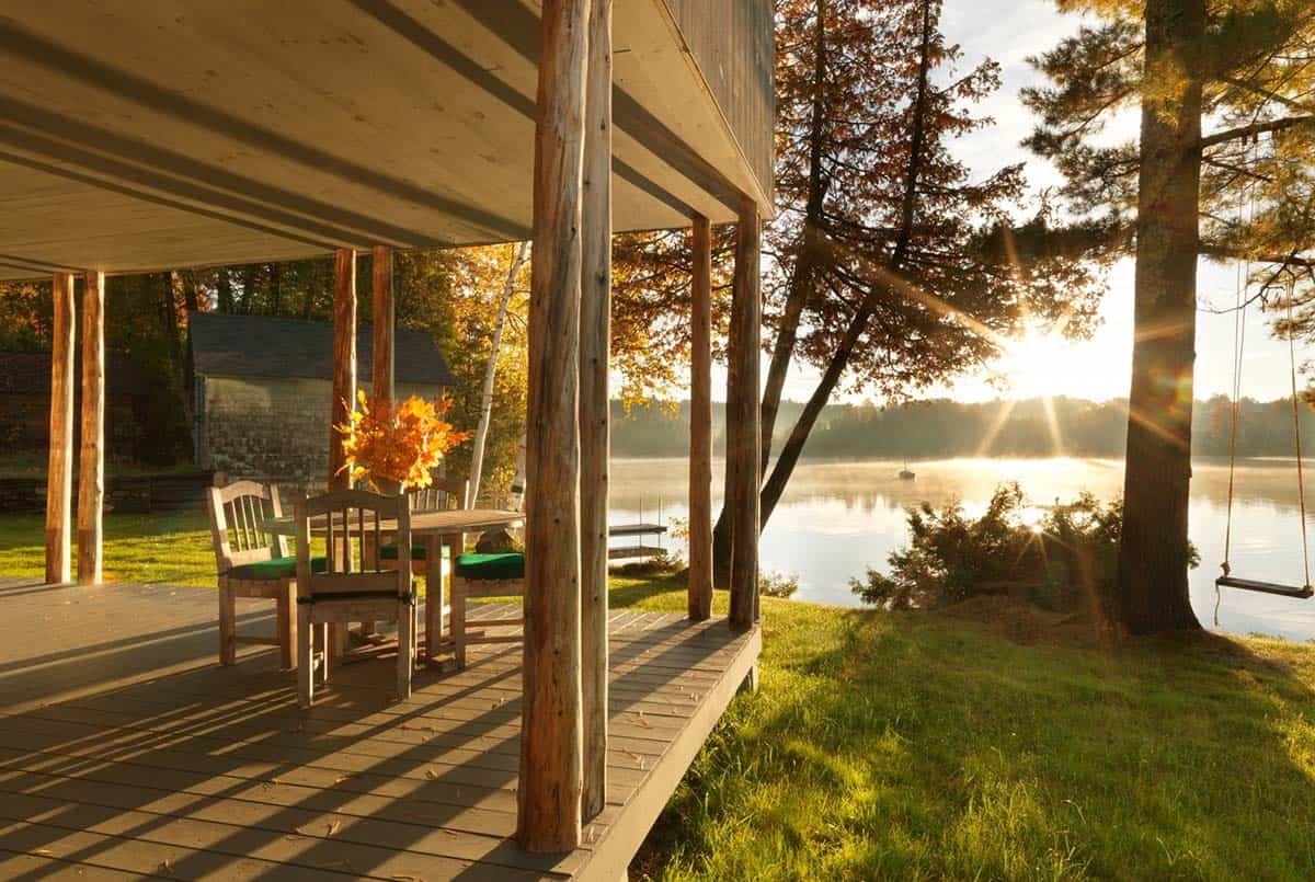 lake house exterior with a covered porch