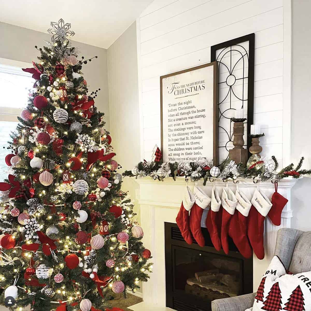 red and white theme christmas tree
