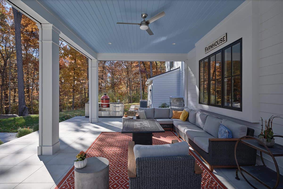 farmhouse style home covered patio
