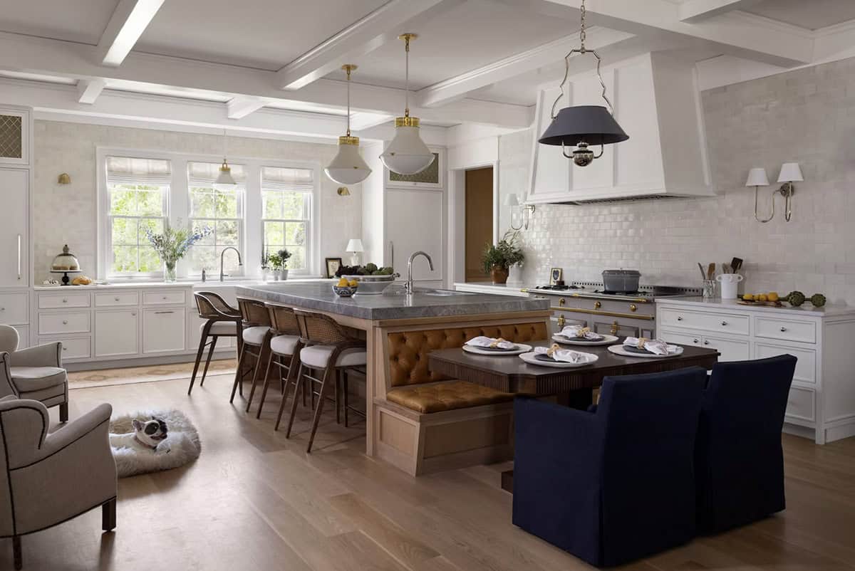 coastal style kitchen and dining banquette