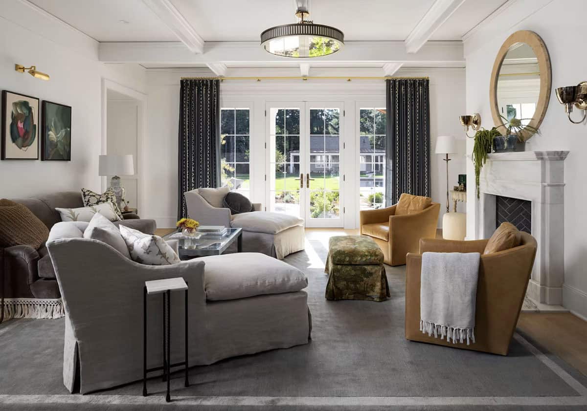 coastal style family room with french doors