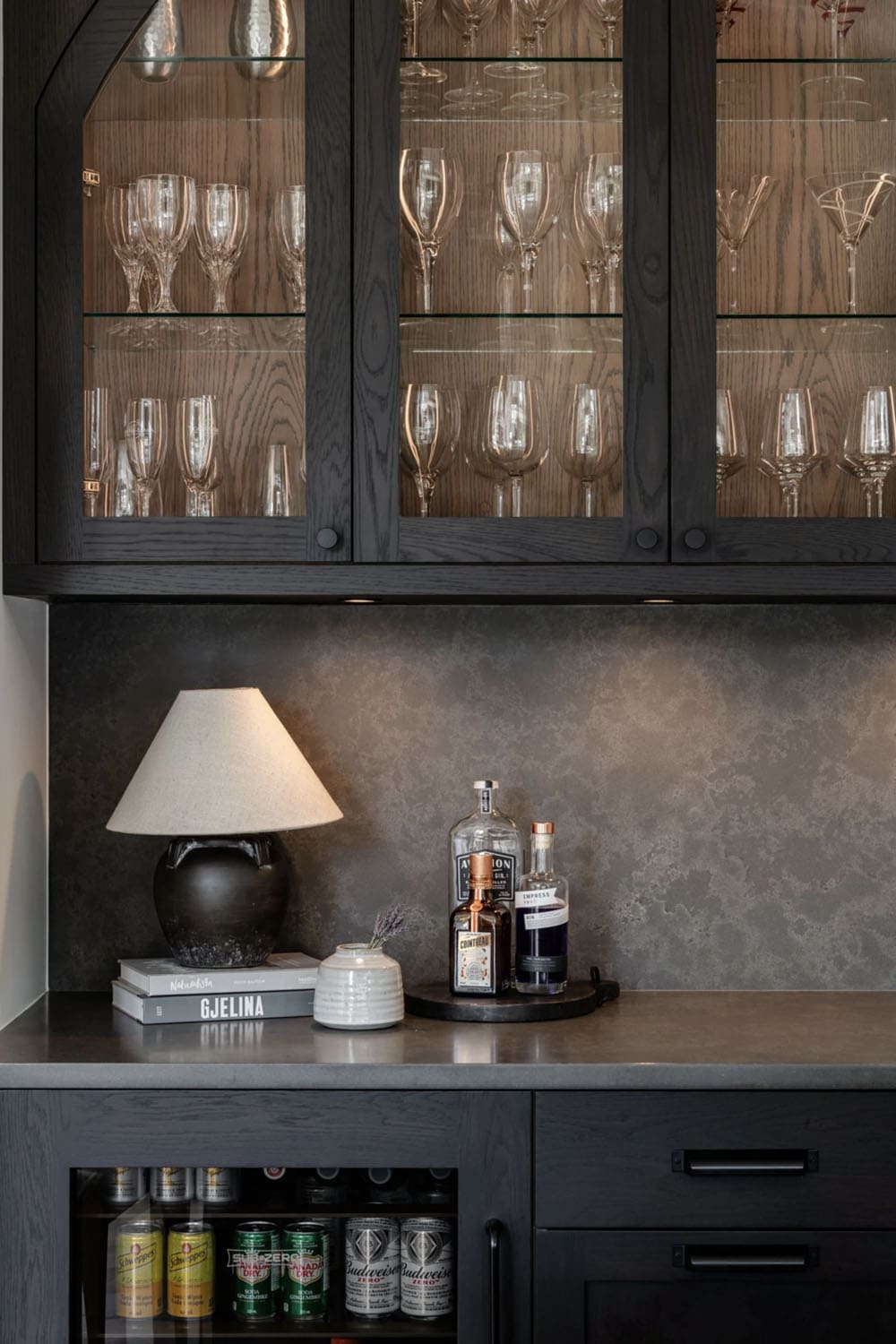 transitional style wet bar