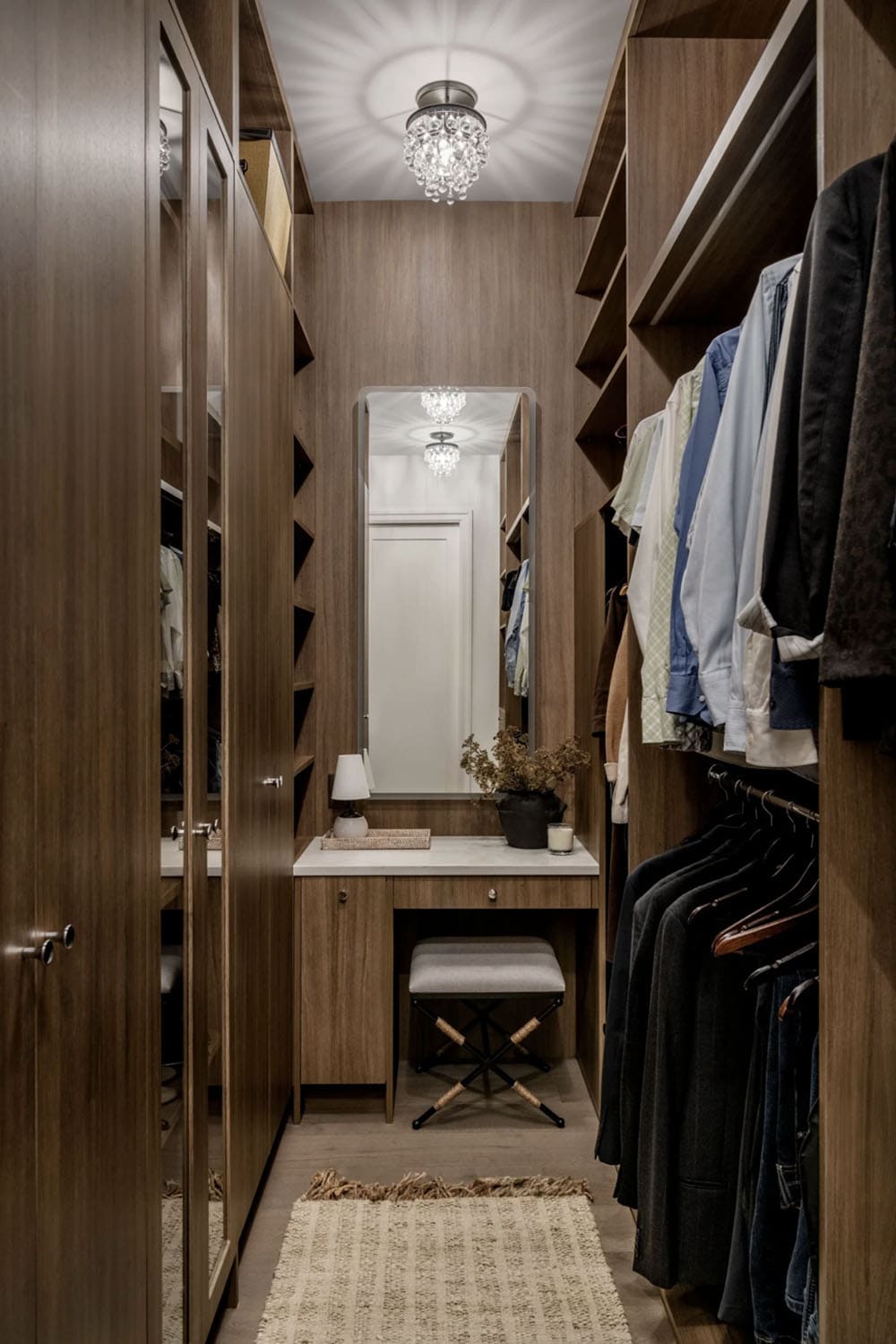 transitional style walk-in closet
