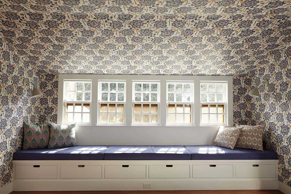 farmhouse style bedroom with a built-in window seat