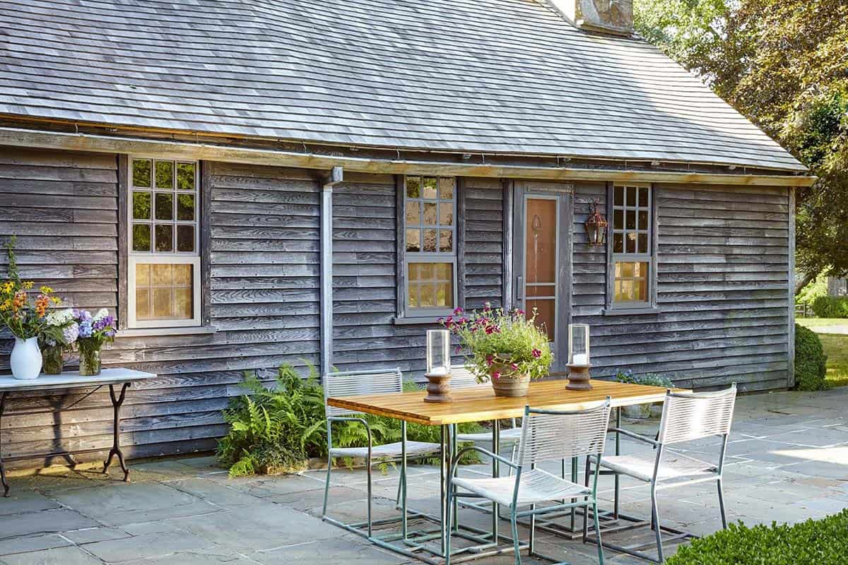 colonial farmhouse style home exterior patio