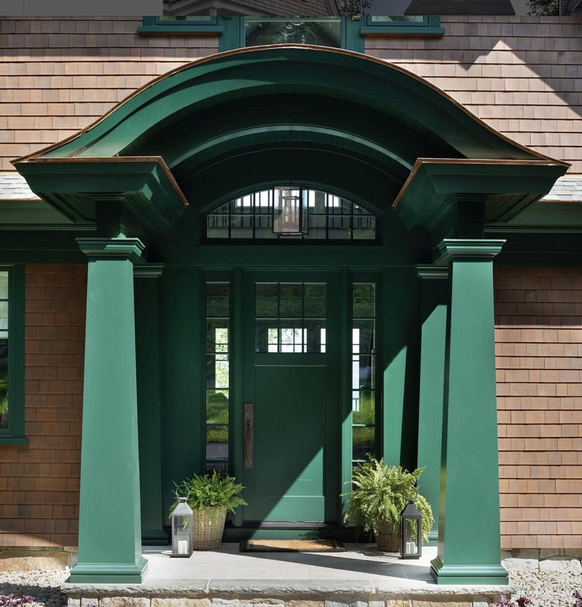 contemporary lake house exterior entry