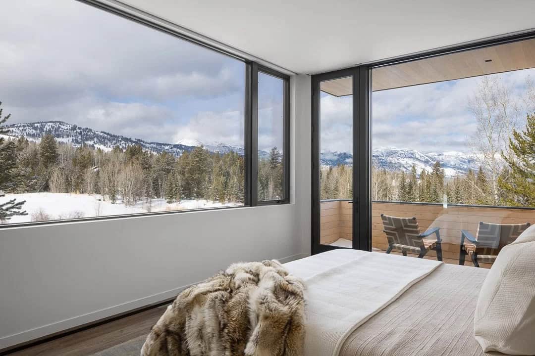 contemporary bedroom with sliding glass doors