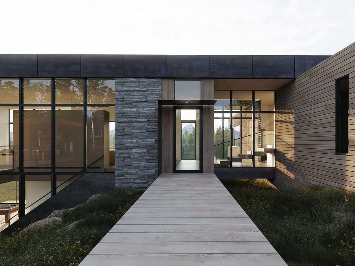 contemporary mountain house exterior entry