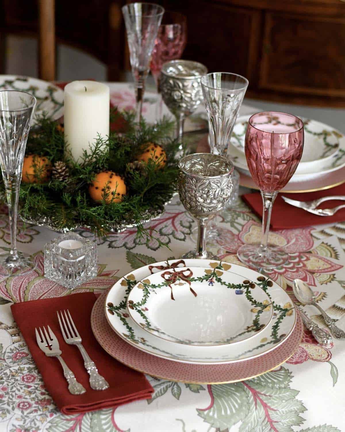 Grand millennial style Thanksgiving table setting