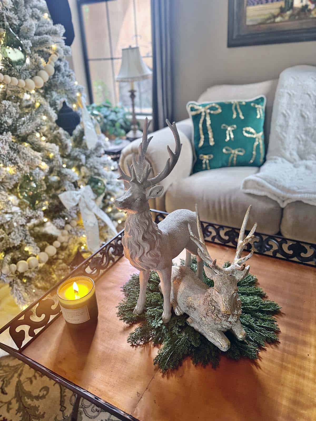 elegant christmas tree with a coffee table decor vignette