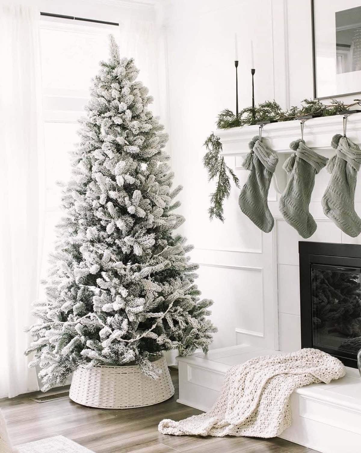 elegant flocked tree with a green and white palette