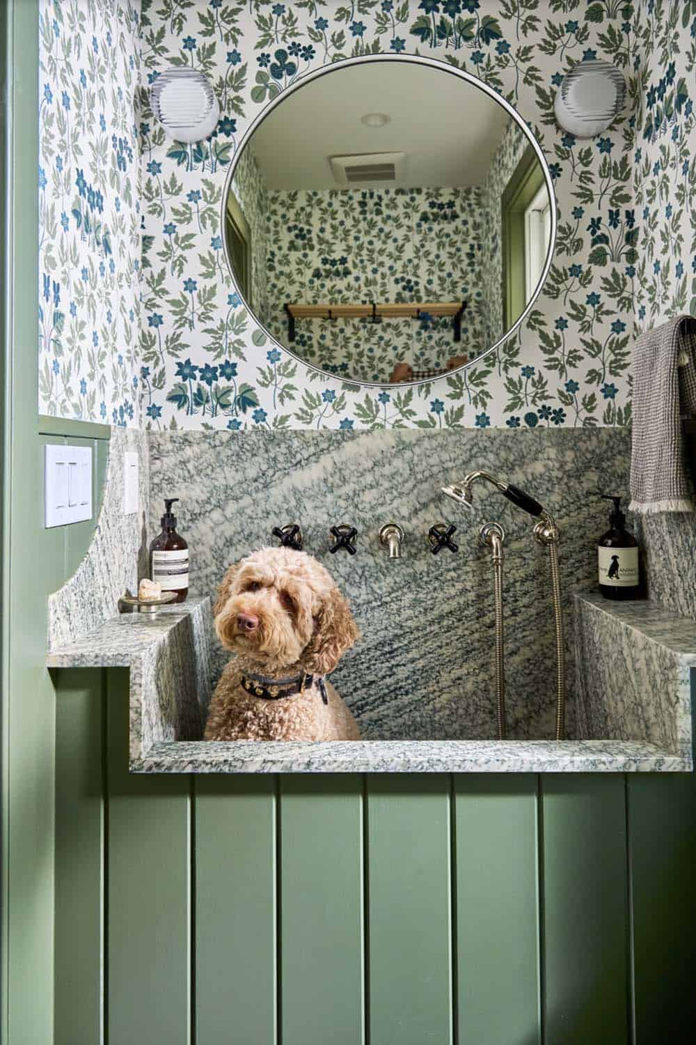 farmhouse style mud room sink with a dog wash station