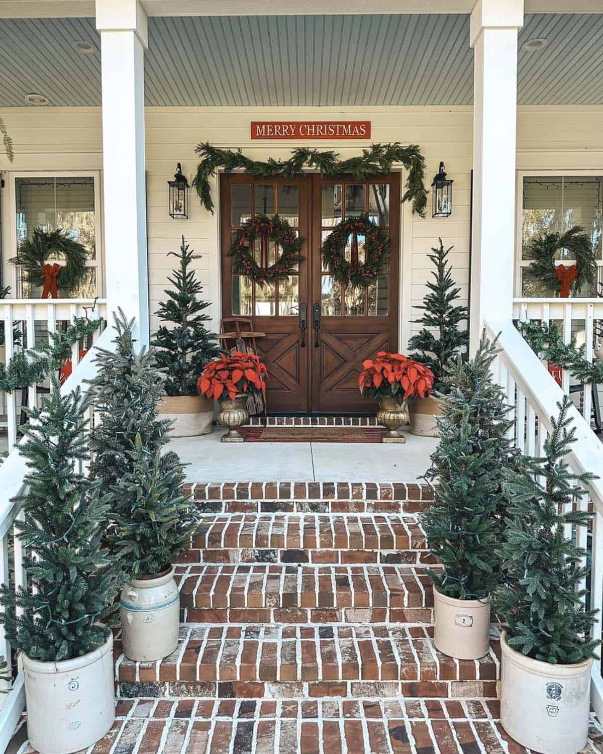 christmas decorated front porch