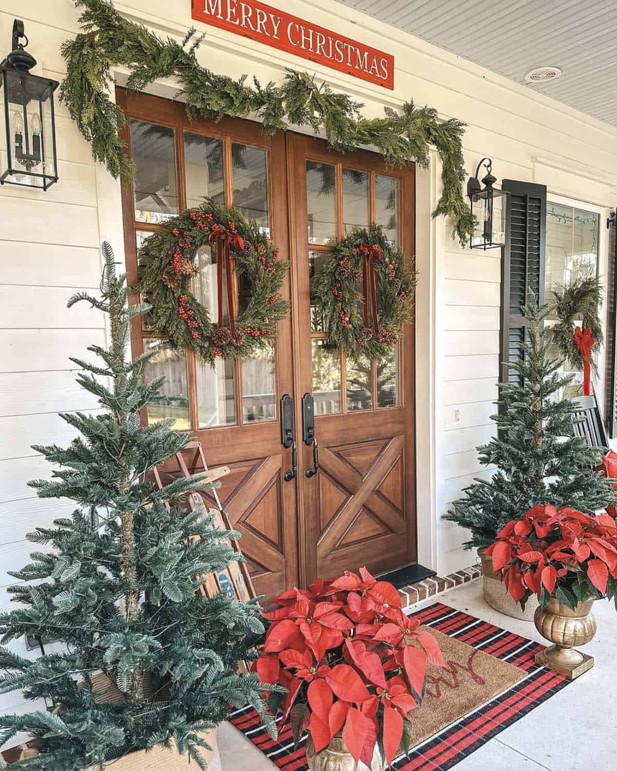 christmas decorated front porch