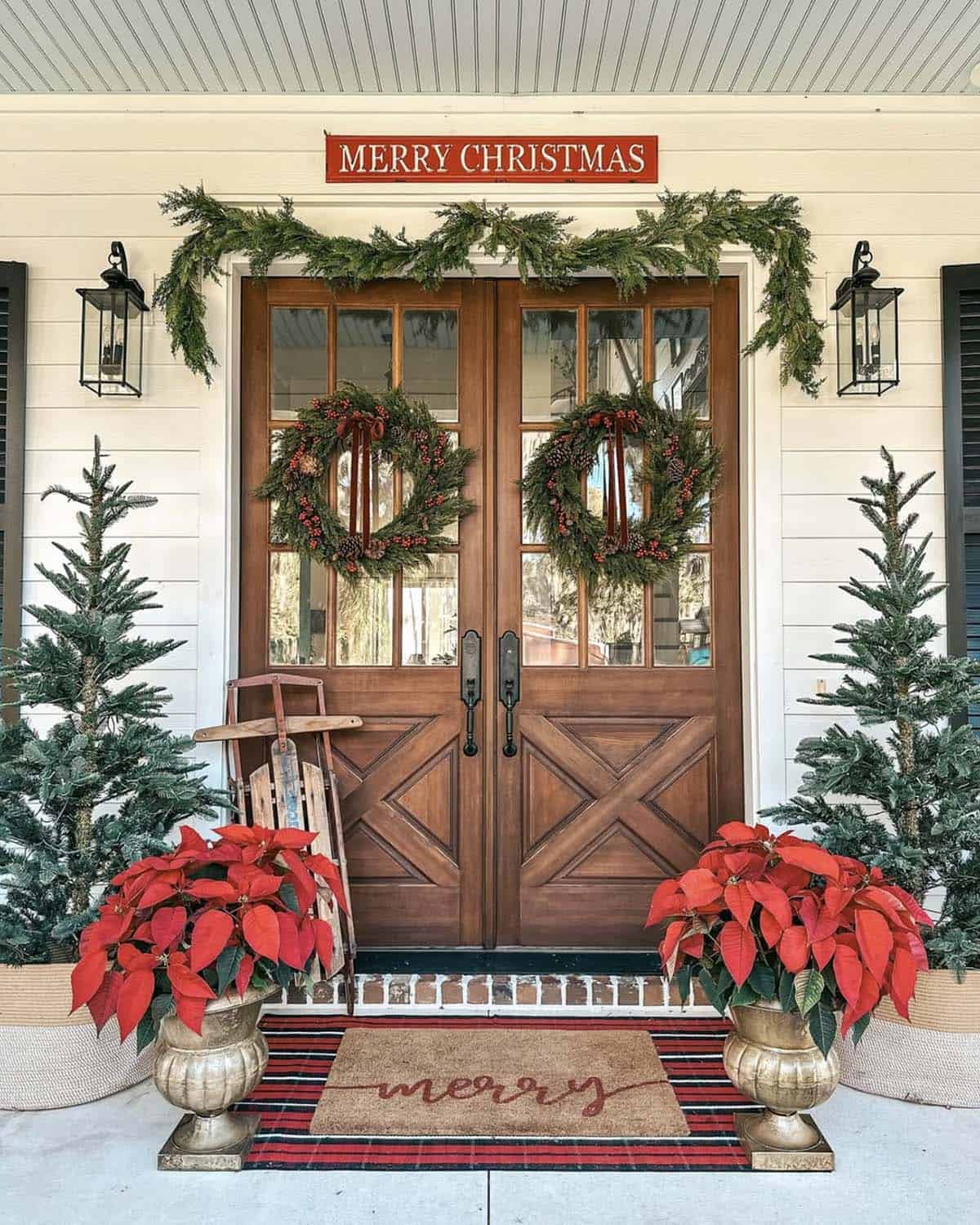 christmas decorated front porch
