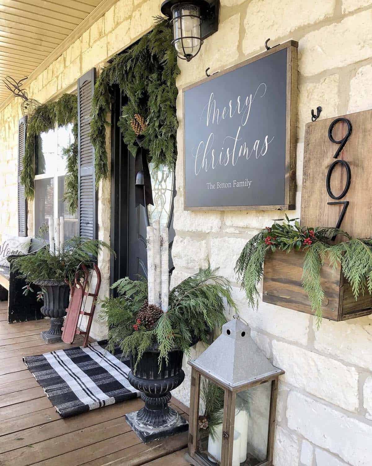 christmas decorated front porch