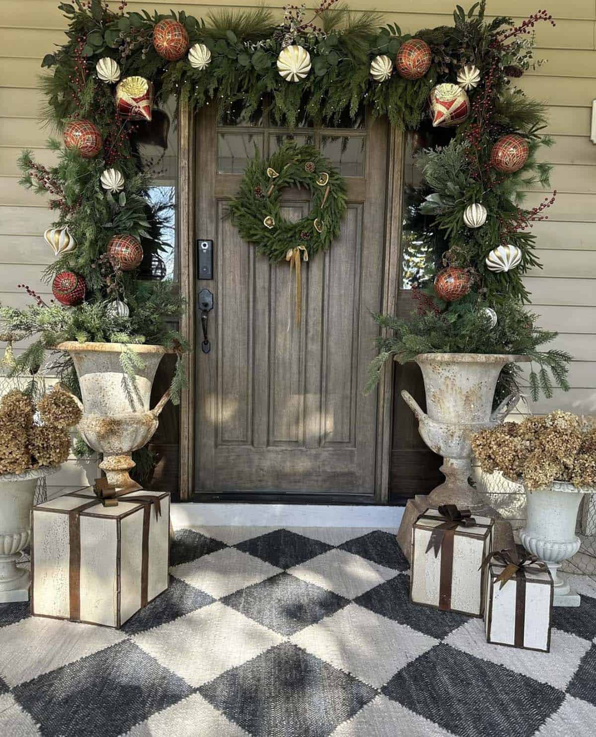 christmas decorated front porch