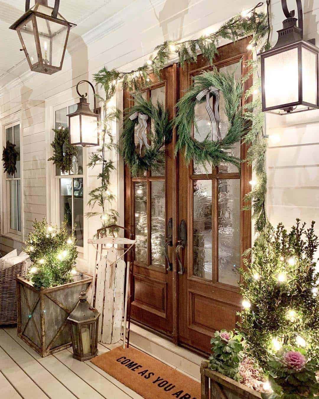 christmas decorated front porch