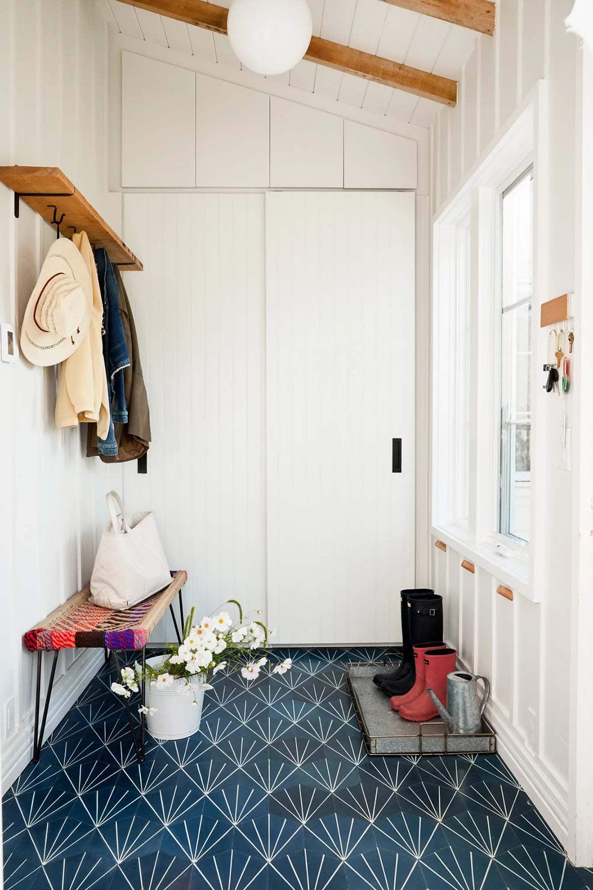 farmhouse style mudroom entry