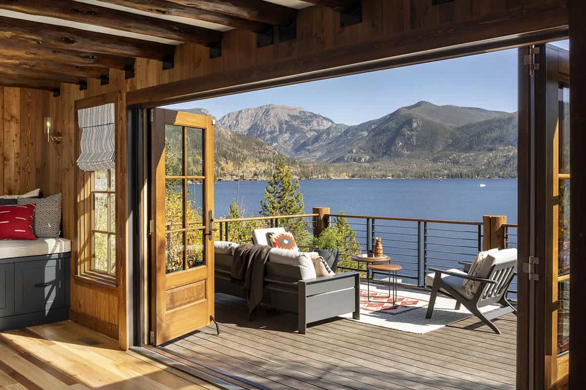 modern rustic deck with a water view