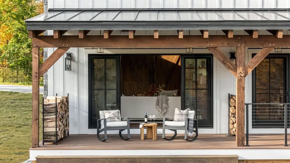 farmhouse style patio with outdoor furniture