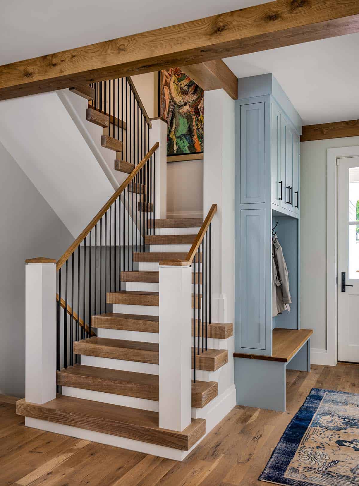 beach style entry with a staircase