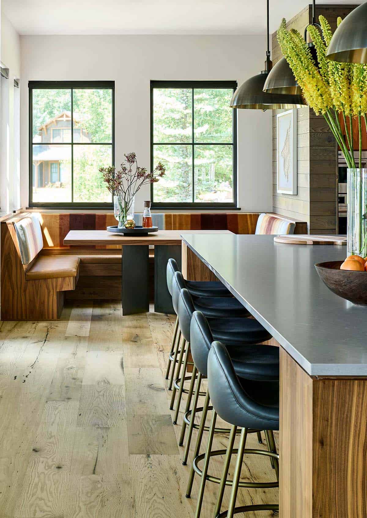 modern rustic kitchen and dining banquette