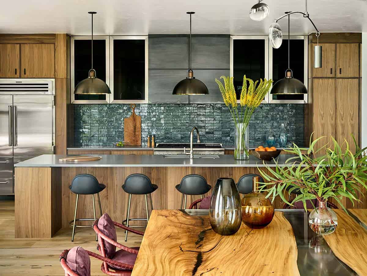 modern rustic dining room and kitchen