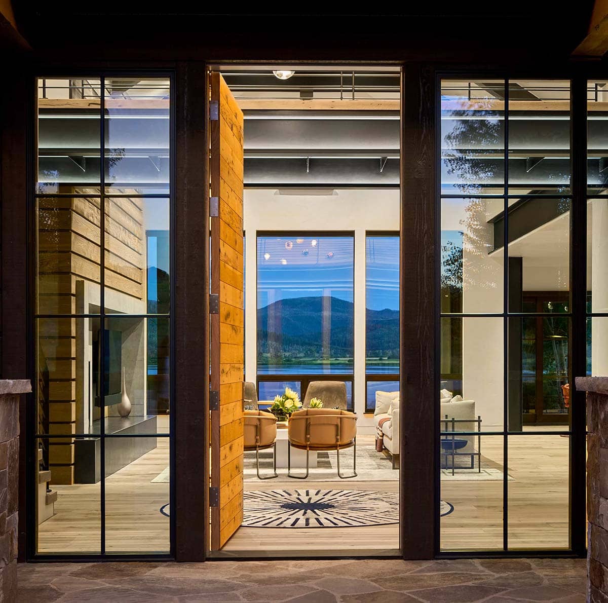 modern rustic mountain home exterior entry 