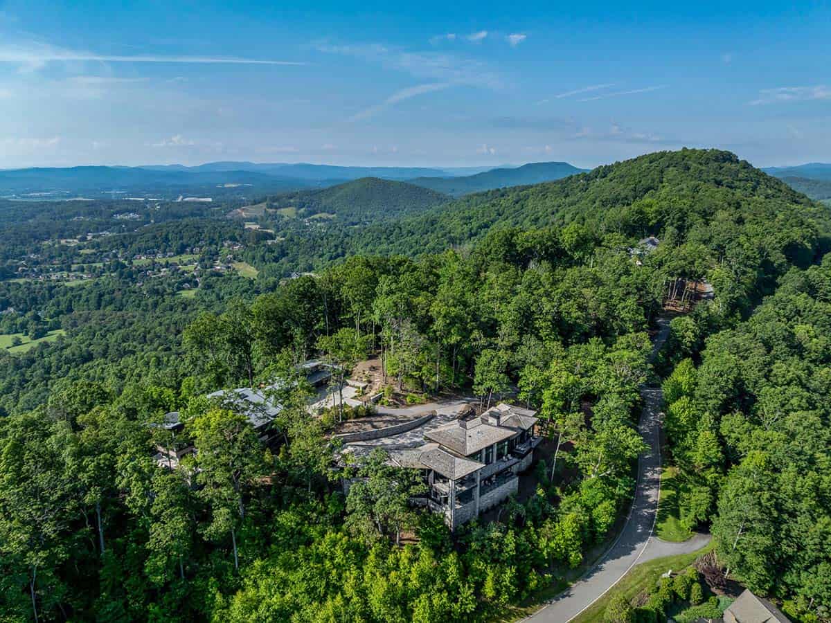 mountain home exterior aerial view