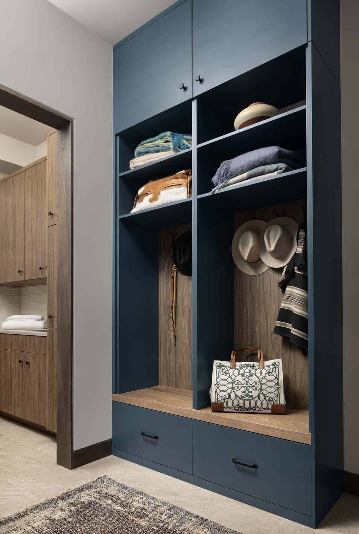 modern mudroom with built-in storage 