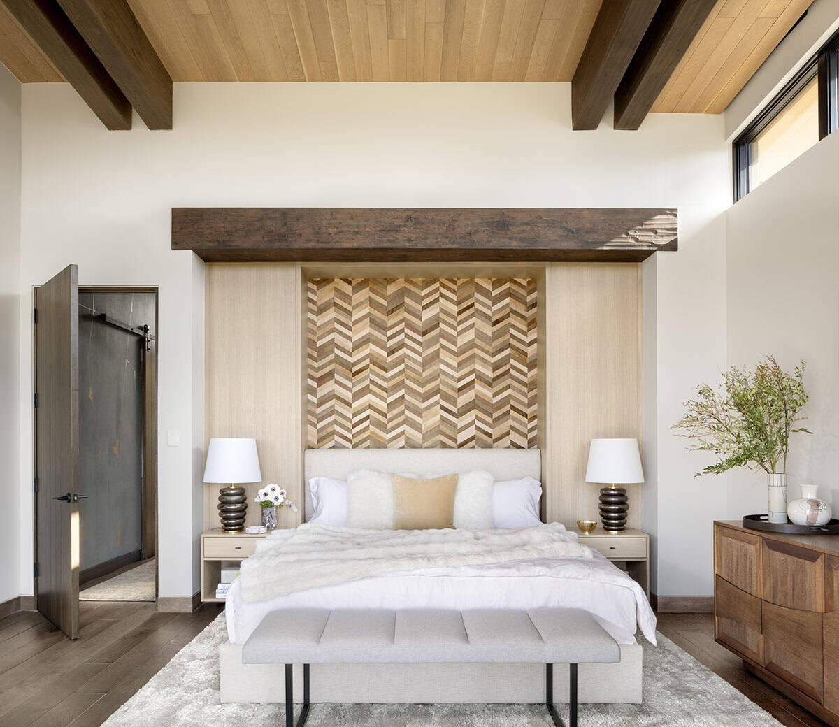 modern bedroom with a wall treatment