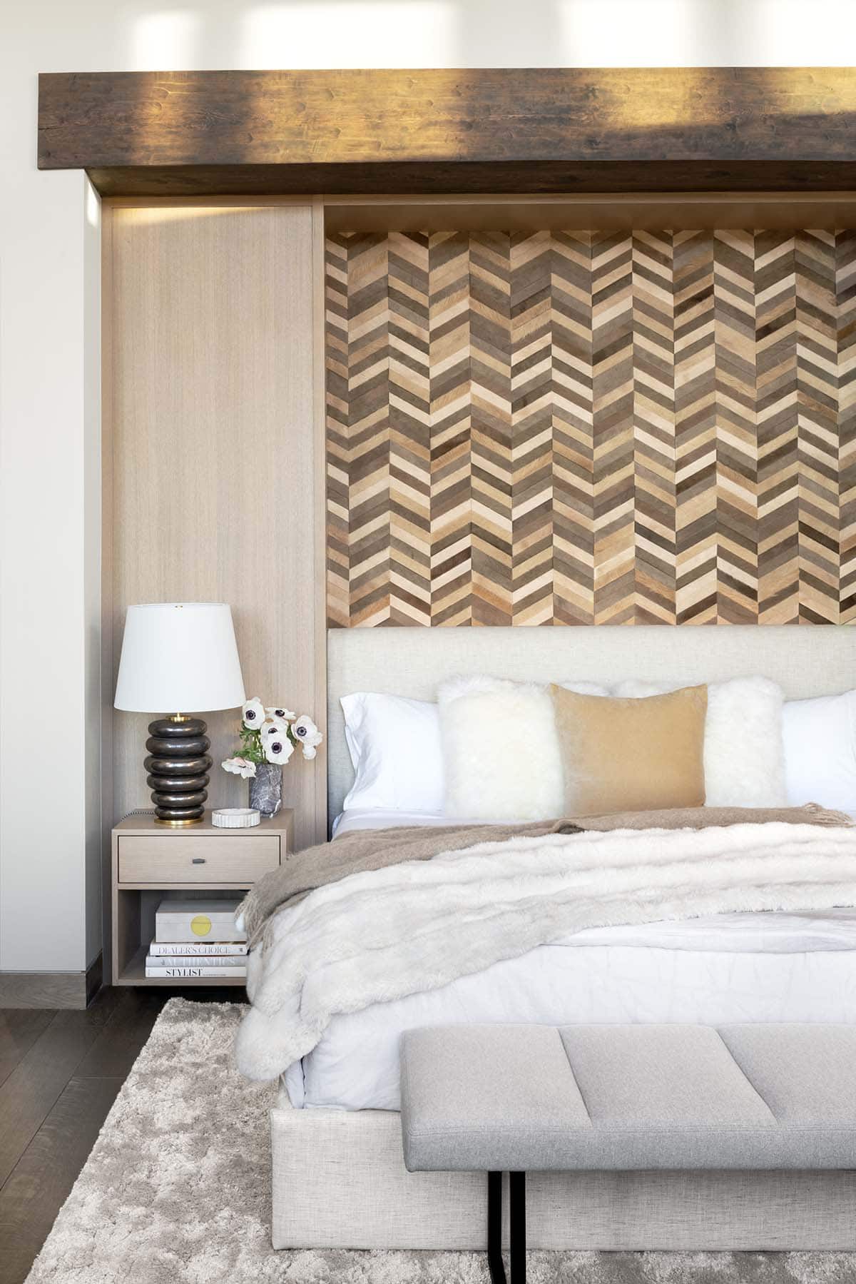 modern bedroom with a wall treatment