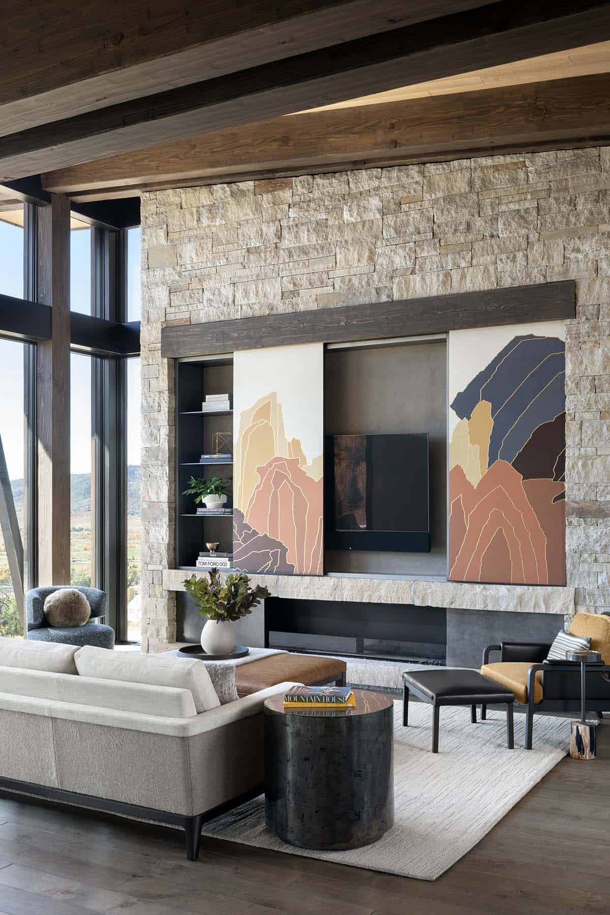 modern living room with a fireplace