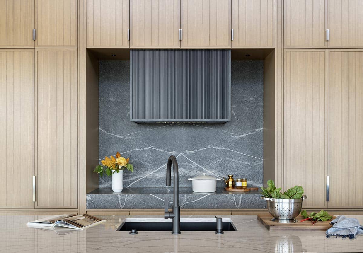 modern kitchen island and range wall