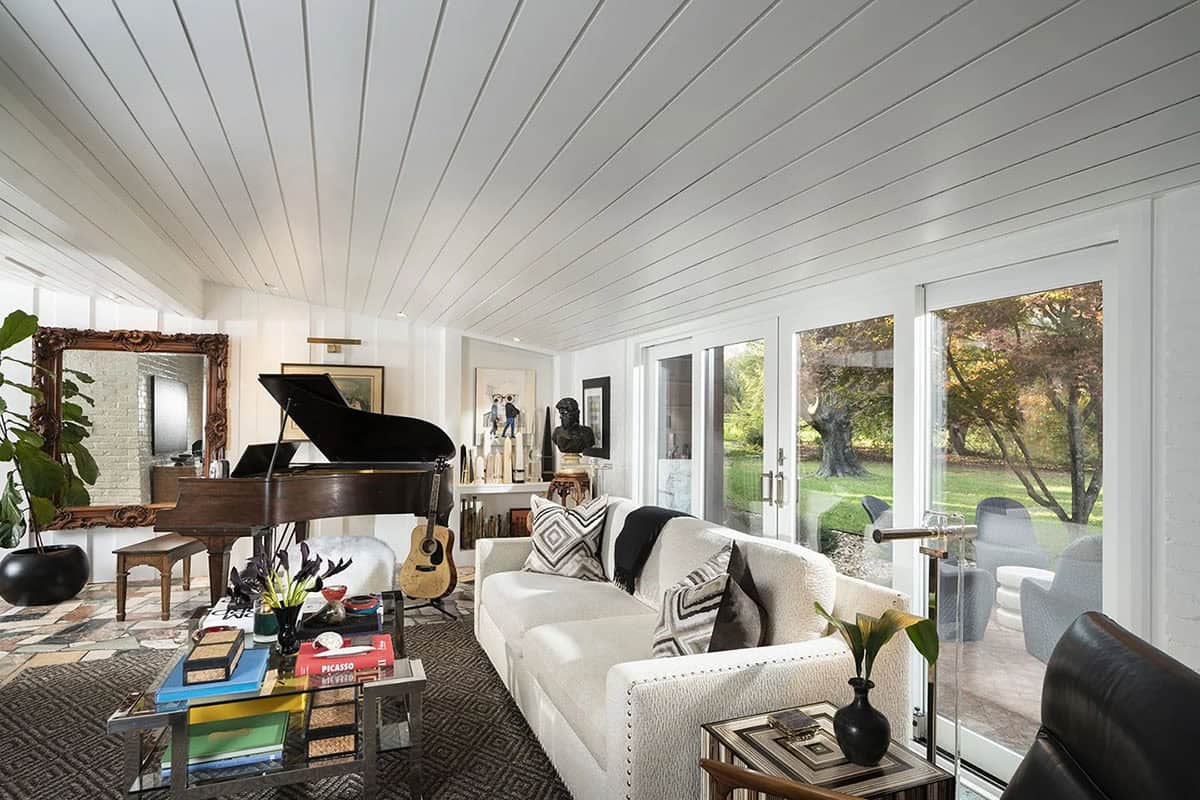mid-century modern piano room