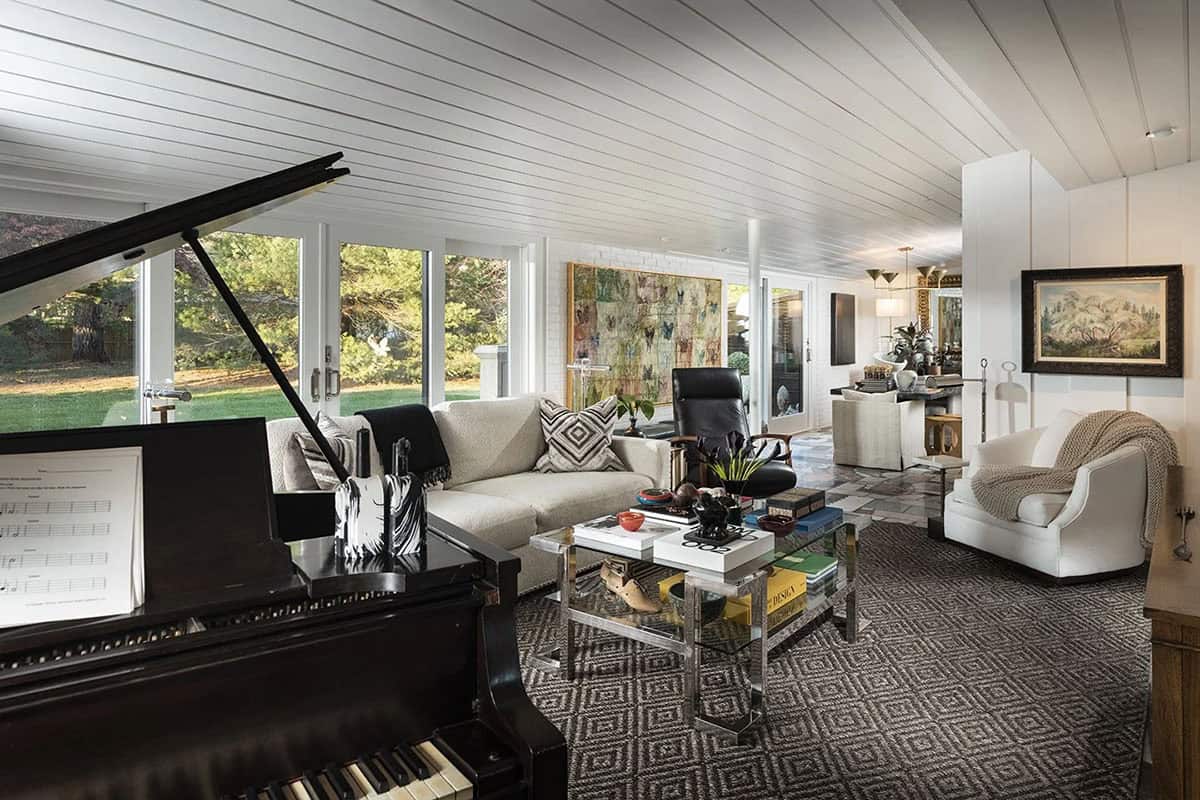 mid-century modern piano room