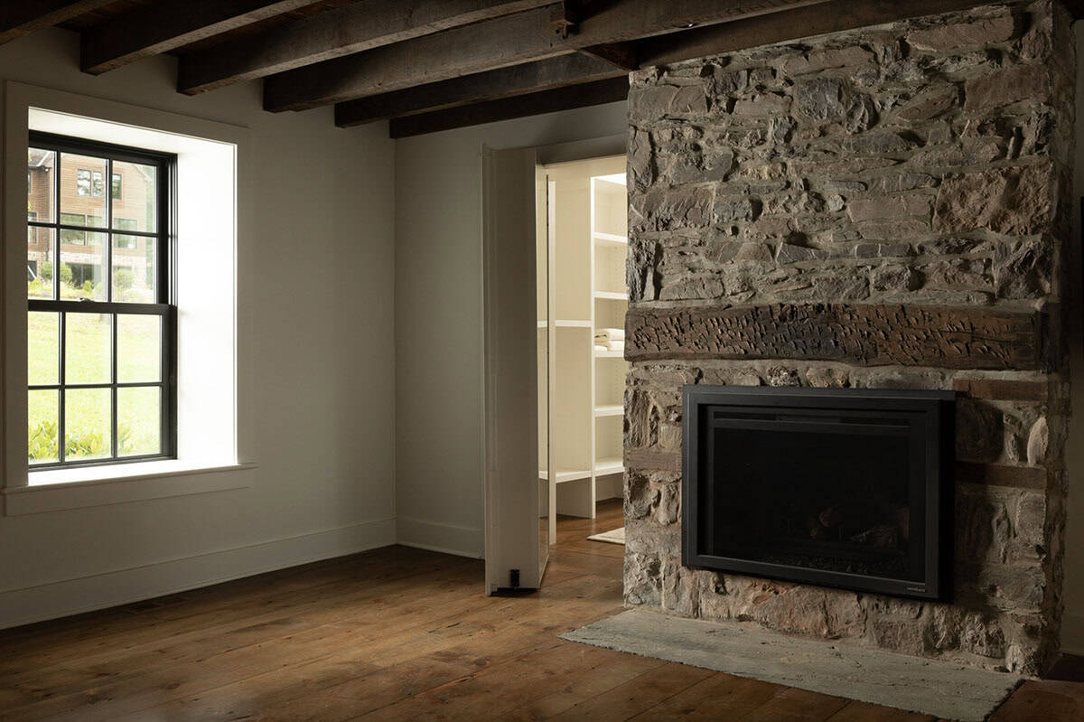 farmhouse living room with a fireplace