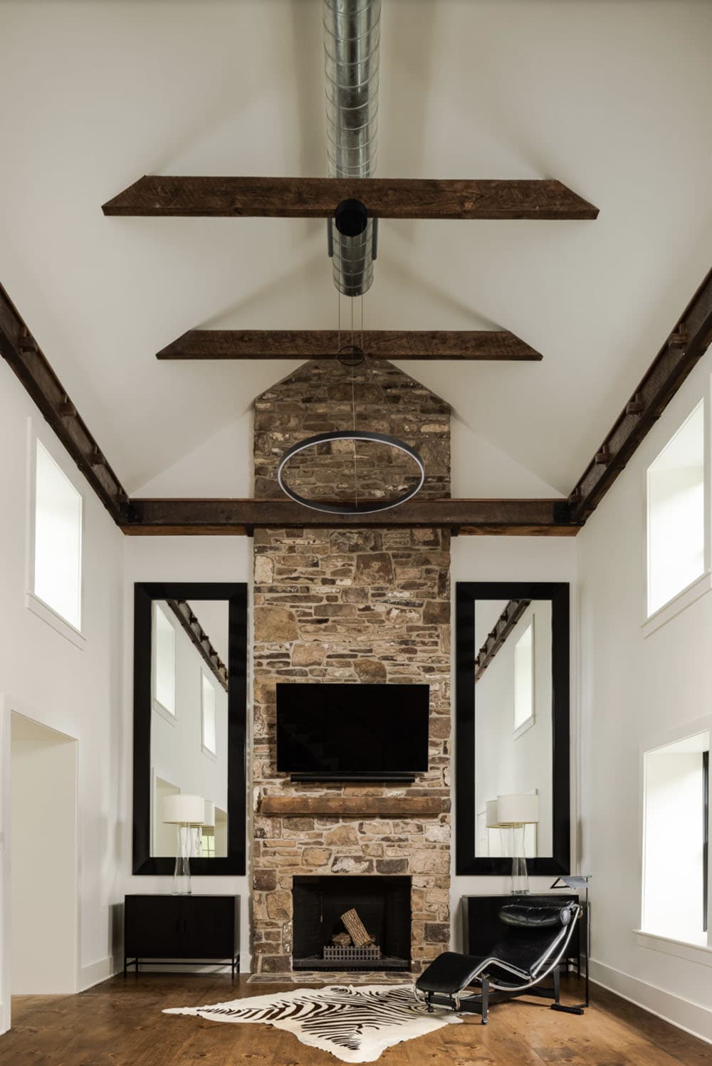 farmhouse living room with a fireplace