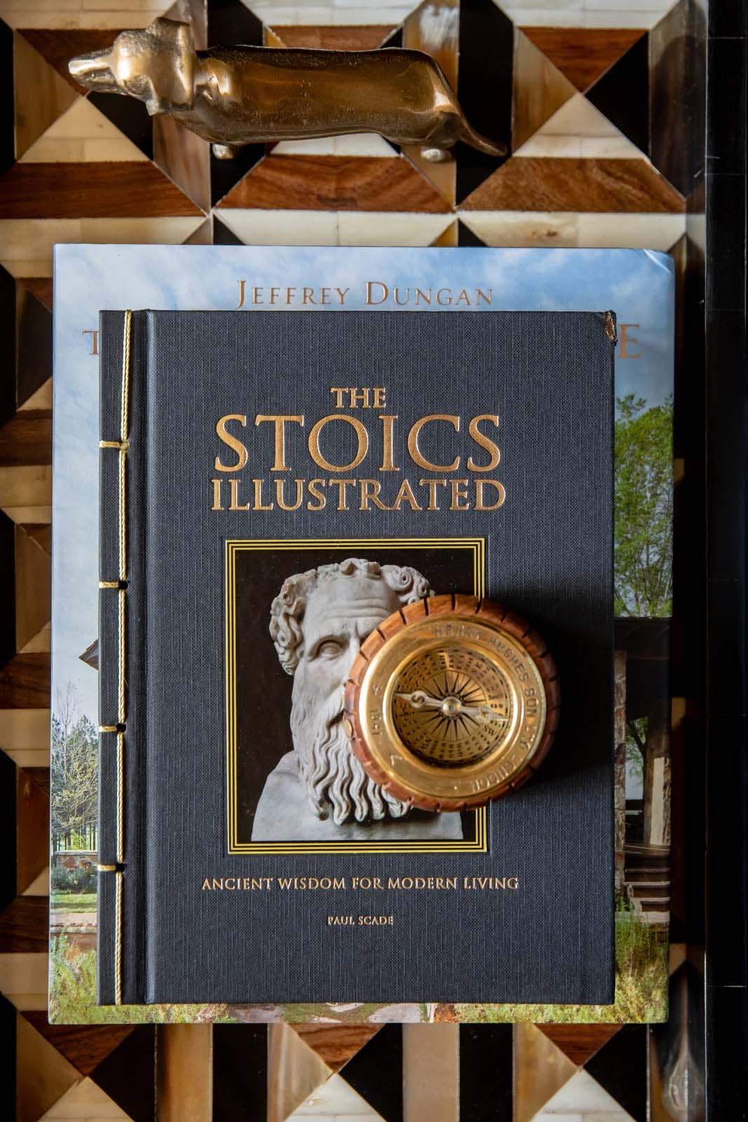 modern living room coffee table detail with a book