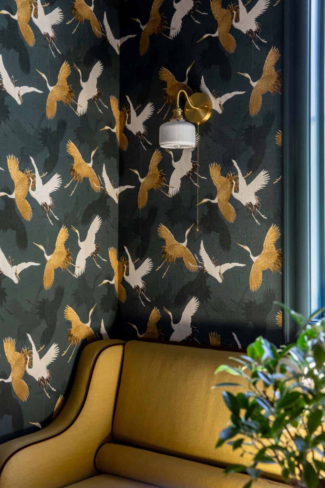 modern dining banquette wallpaper detail