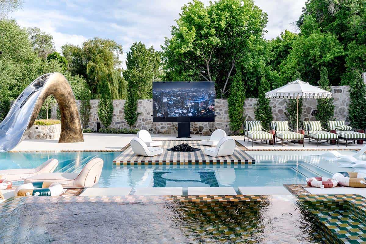 modern home exterior landscaping and pool