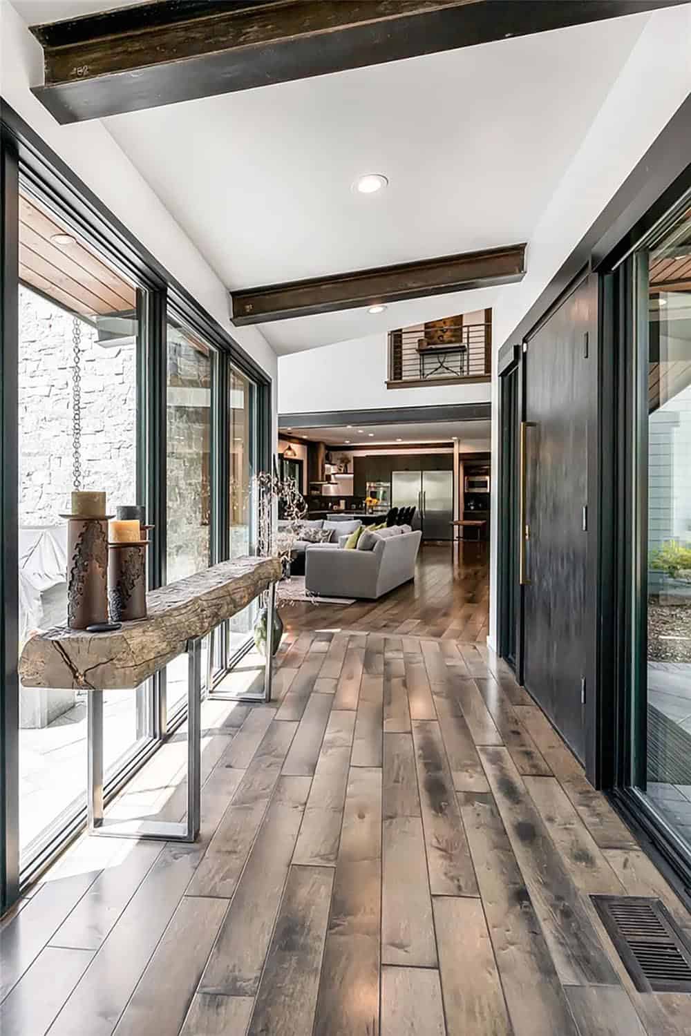 modern prairie style mountain house entry