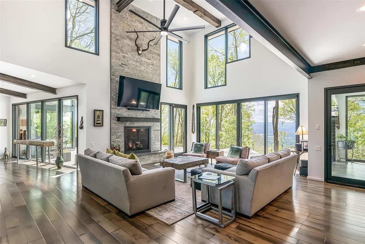 modern living room with a fireplace