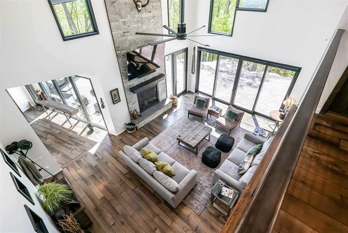 modern living room with a fireplace