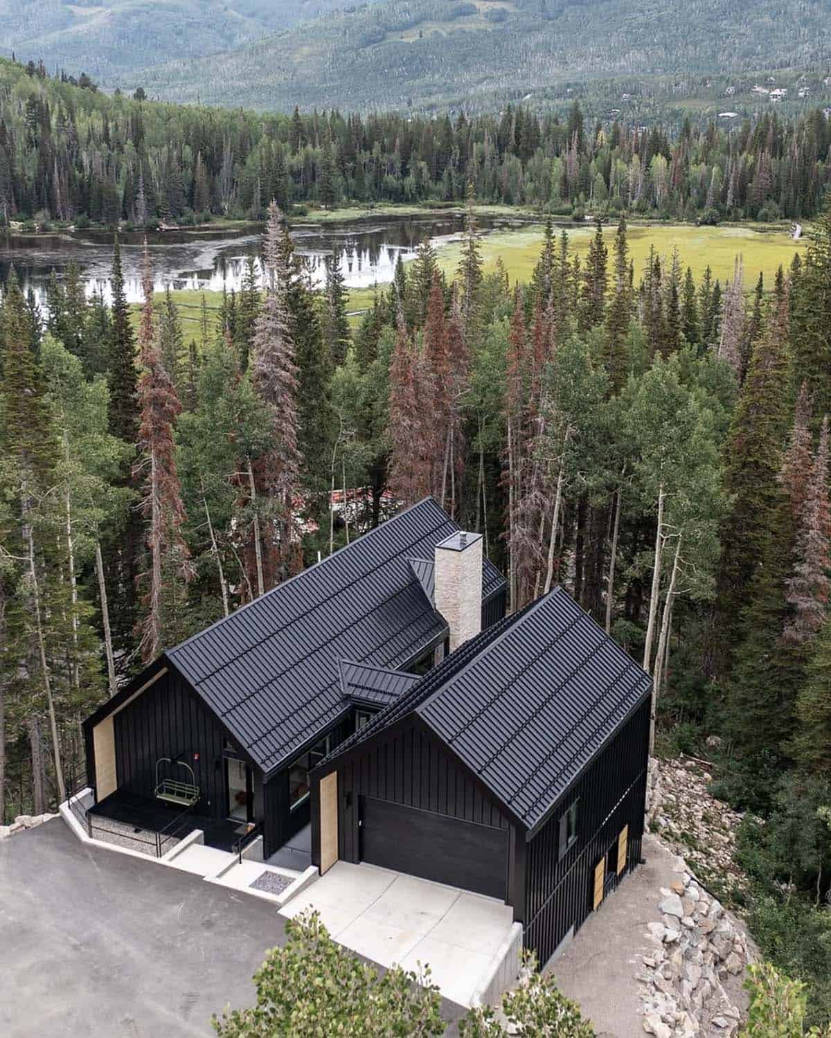 modern scandinavian mountain cabin exterior