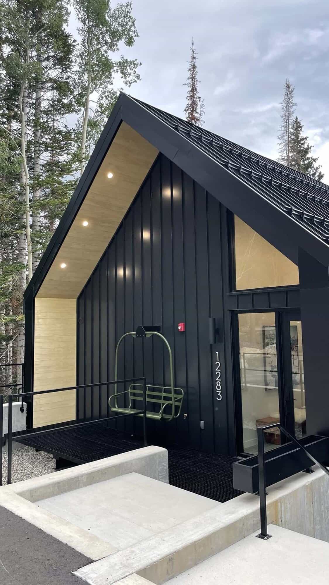 modern scandinavian mountain cabin exterior