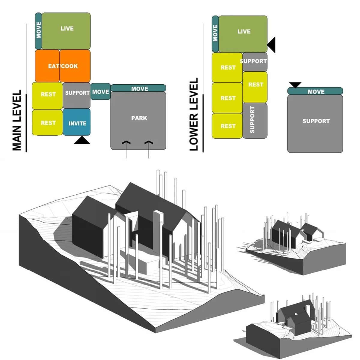 modern scandinavian mountain cabin diagram