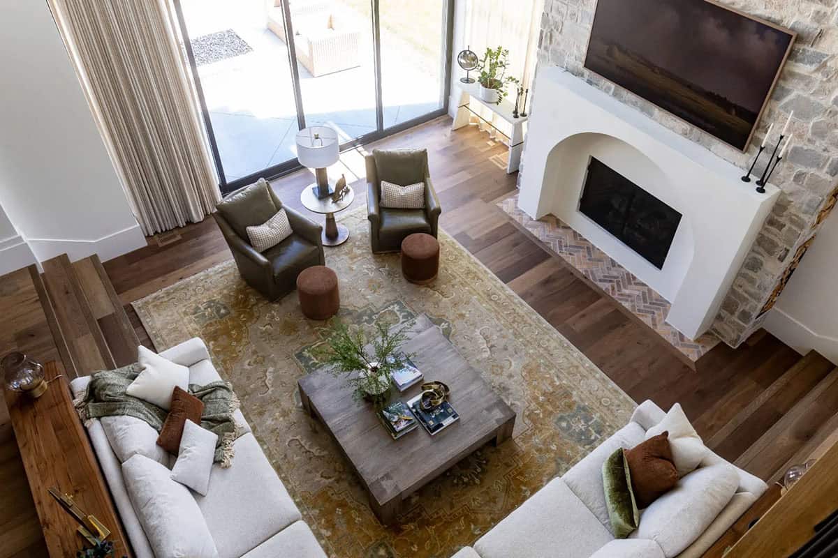 modern scandinavian style living room overhead view