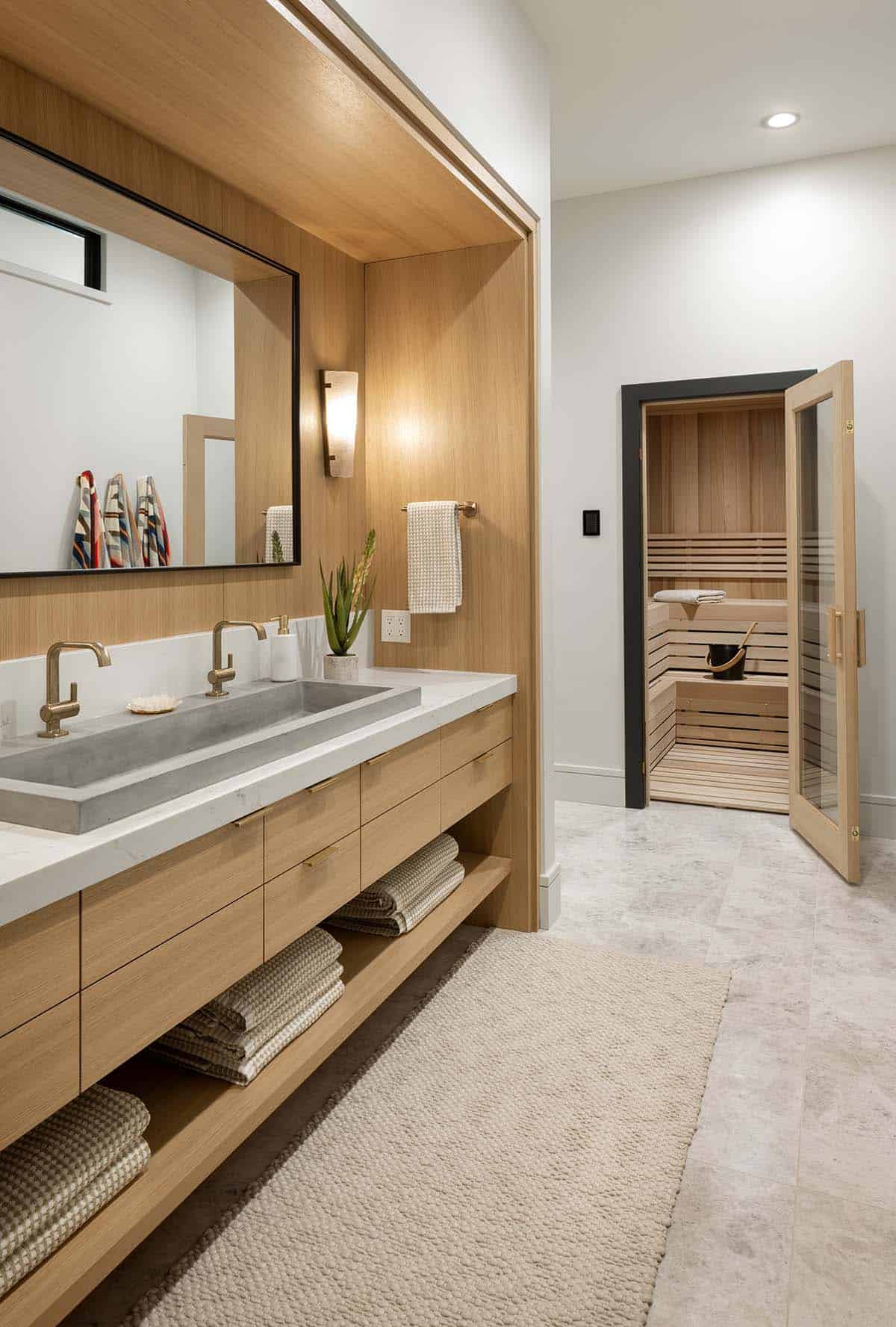contemporary bathroom with a sauna